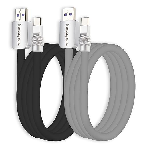 chubbycable Couple Chubby 2-Pack 120W USB C Cable Extra Thick Silicone Fast Charging Cable Compatible with iPhone 17-15 Series iPad Galaxy Series, Black+Gray, USB-A to Type-C, 6.6FT