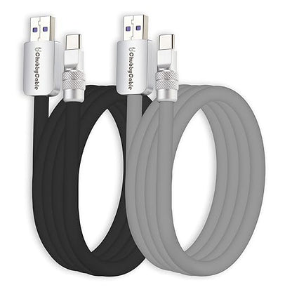 chubbycable Couple Chubby 2-Pack 120W USB C Cable Extra Thick Silicone Fast Charging Cable Compatible with iPhone 17-15 Series iPad Galaxy Series, Black+Gray, USB-A to Type-C, 6.6FT
