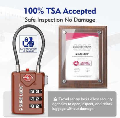 SURE LOCK TSA Compatible Travel Luggage Locks, Inspection Indicator, Easy Read Dials TSA Approved with Zinc Alloy