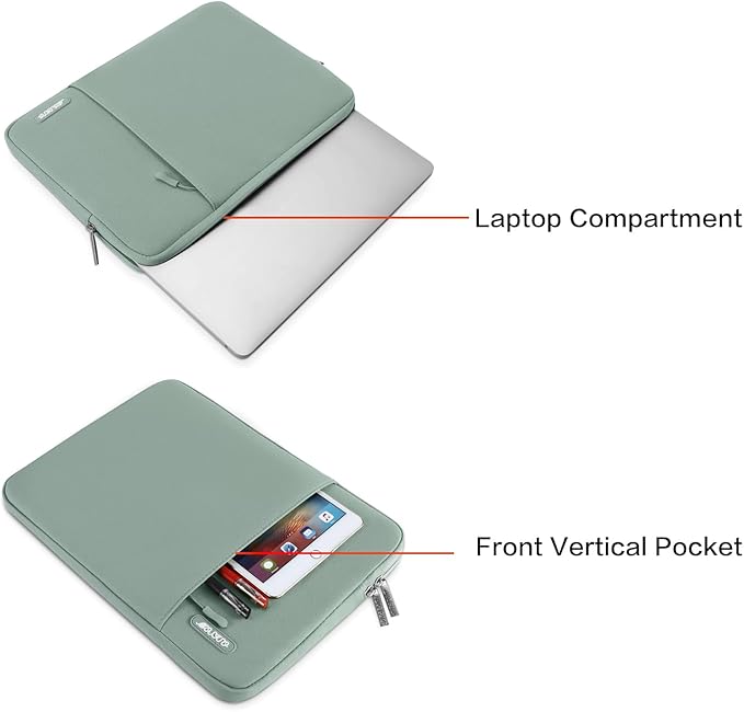 MOSISO Laptop Case 16 inch, 15-15.6 inch Laptop Sleeve Compatible with MacBook Pro 16 M4 M3 M2 M1, HP Acer Dell Lenovo ASUS Notebook, Polyester Vertical Computer Sleeve Bag with Pocket, Antique Green