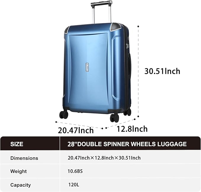 Luggage Sets 3 Piece with Cup Holder & USB Port, Expandable PC Hardside Durable Suitcases with Spinner Wheels & TSA Lock, 20/24/28 Inch, Blue