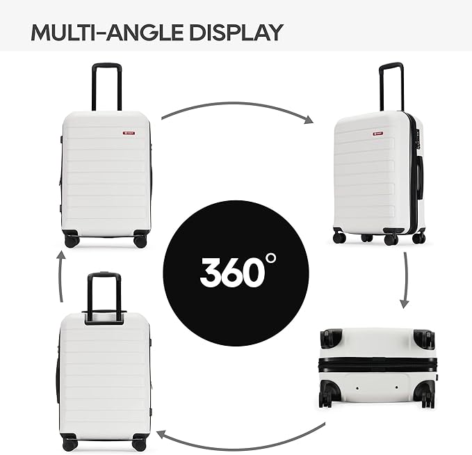 GinzaTravel ABS Luggage with TSA Locks,Large 28-Inch Expandable, and Friction-Resistant in white Spinner Suitcases
