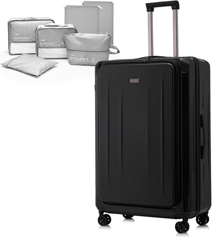 Premium 29 Inch Luggage, Top Opening Aluminum Frame Airline Approved ABS+PC Hard Shell Suitcases with Silent Wheels, TSA Lock, Front Pocket and Wet-dry Separated Six-piece set