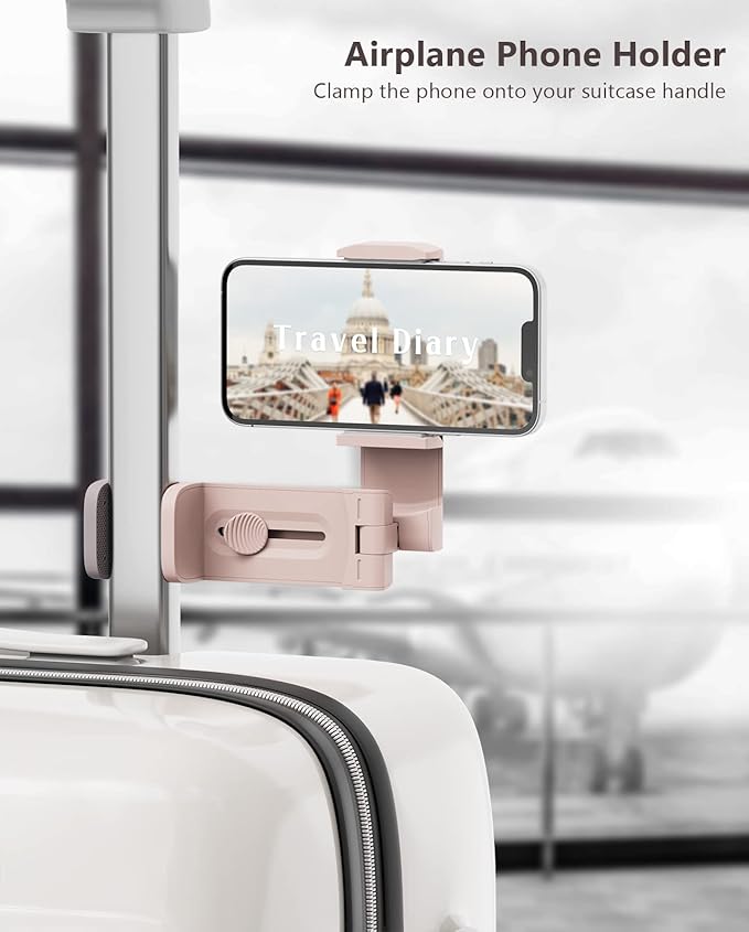 MiiKARE Travel Essentials Airplane Phone Holder, Universal Handsfree Phone Mount for Flying with 360 Degree Rotation, Travel Must Haves Phone Stand for Desk, Tray Table, Black&Black&Pink&Purple