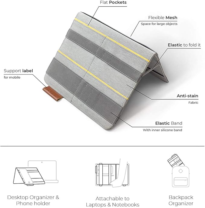 Beblau FOLD Portable TECH Organizer attachable to your Devices | Desk Sleeve | Gadget case | Working from Home Essentials | Laptop accessories | Backpack Insert | Portfolio |