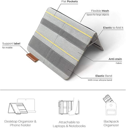 Beblau FOLD Portable TECH Organizer attachable to your Devices | Desk Sleeve | Gadget case | Working from Home Essentials | Laptop accessories | Backpack Insert | Portfolio |