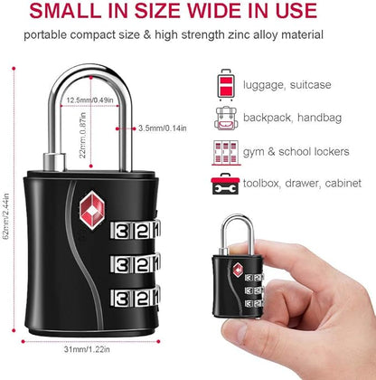 ZHEGE Suitcase Locks TSA Approved, 3 Digit Luggage Locks with Flexible Cable (30 in) for Travel, School & Gym Locker (Black, 2 Pack)