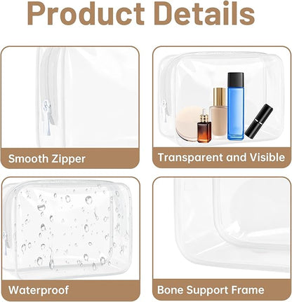 4 Pcs Clear Toiletry Bag, Portable Makeup Cosmetic Bags Pouch with Zipper, PVC Clear Travel Pouch for Women Men - White