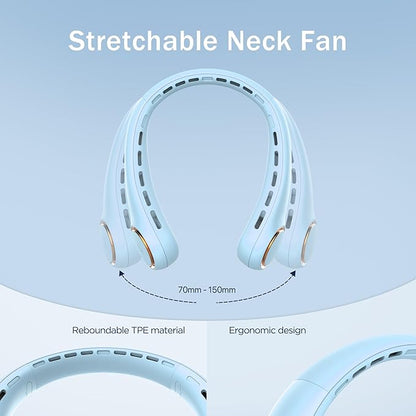 Portable Neck Fan, Personal Fan with 4000mAh Battery, Rechargeable Neck Fan with 3 Speeds and 64 Cool Lights, Birthday Gifts for Men Women Mom Dad, Hands Free Cooling fan for Summer(Blue)