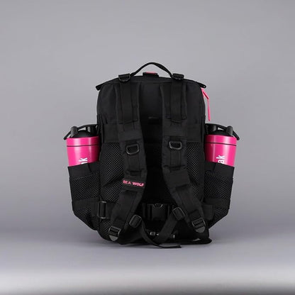 WOLFpak 35L Athletic Gym Backpack - Durable 1000D Waterproof Oxford Material with MOLLE Webbing, Laptop Pocket & Dual Cup Holders, Durable Fitness/Travel/Military Daypack (Black Neon Pink)