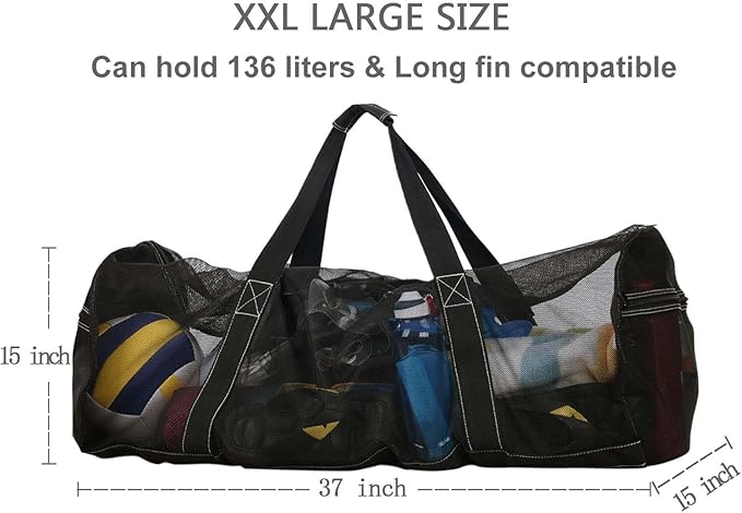 Bulex XXL Mesh Duffle Bag for Scuba Dive or Snorkel Gear, Extra Large Snorkeling Equipment Carry Bag, Ideal for Beach Pool Swimming Free Diving Kayak Spearfishing