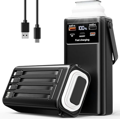 Power Bank 52800mAh PD 35W High Capacity Battery Pack with Built-in 4 Cables & LED Flashlight - 8 Port Portable Charger for Travel, Outdoor, and Multiple Device Charging