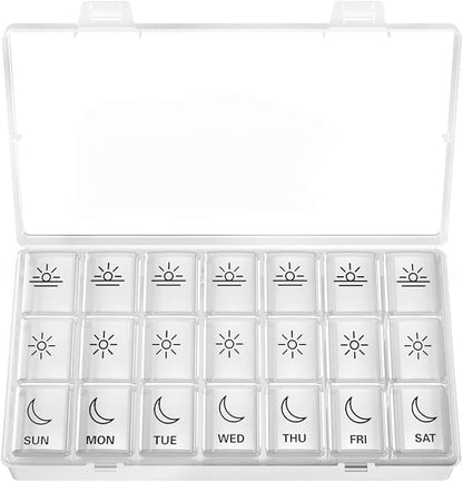 BUG HULL Weekly Pill Organizer 3X a Day, Daily 7 Day Medicine Pill Organizer 3 Times a Day, Travel Pill Case Container for Vitamins, Supplements