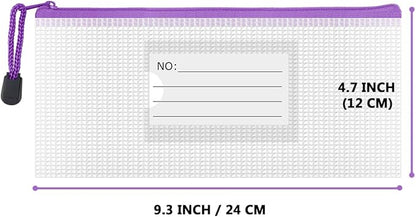 BOPART 24pcs Small Mesh Zipper Pouch 9.3x4.7 Inches Pencil Pouch Bags, Small Mesh Bag with Label Pocket for School & Office Supplies, Plastic Zip Bill Bags for Home Travel Storage & Organizing