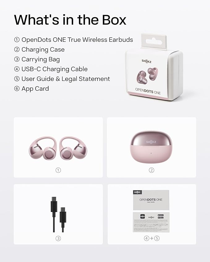 SHOKZ OpenDots ONE-Open-Ear Headphones, Clip-On Earbuds-Wireless Bluetooth Earbuds with Microphone-Secure, Lightweight, Comfort-Premium Dolby Audio-Water Resistant-Fast Charging-Up to 40 hrs Playtime