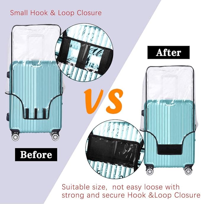 Suitcase Covers for Luggage – TSA Approved Clear PVC Luggage Protector Cover, Thick Transparent Waterproof Sleeve with Large Hook and Loop Closure, Fits 30" Wheeled Suitcases