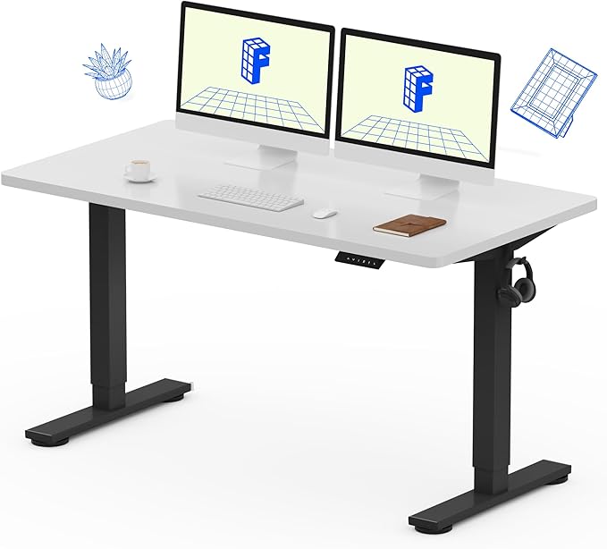 FLEXISPOT EN1 One-Piece Standing Desk with 1-Inch Thick Desktop, 55"x28" Electric Height Adjustable Desk for Home Office & Multi-Device Workstations, White