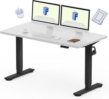 FLEXISPOT EN1 One-Piece Standing Desk with 1-Inch Thick Desktop, 55"x28" Electric Height Adjustable Desk for Home Office & Multi-Device Workstations, White