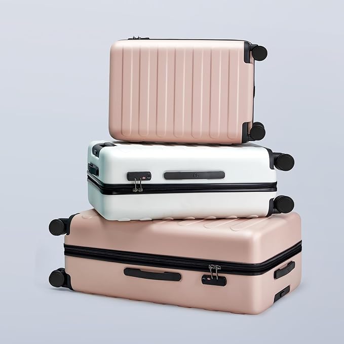 NINETYGO Medium Checked Luggage 24 Inch, Checking In Luggage with Smooth Spinner Wheels, Lightweight, Hard Shell PC Suitcase, Lightweight Travel Luggage, TSA Approved (Pink, Rhine Basic)