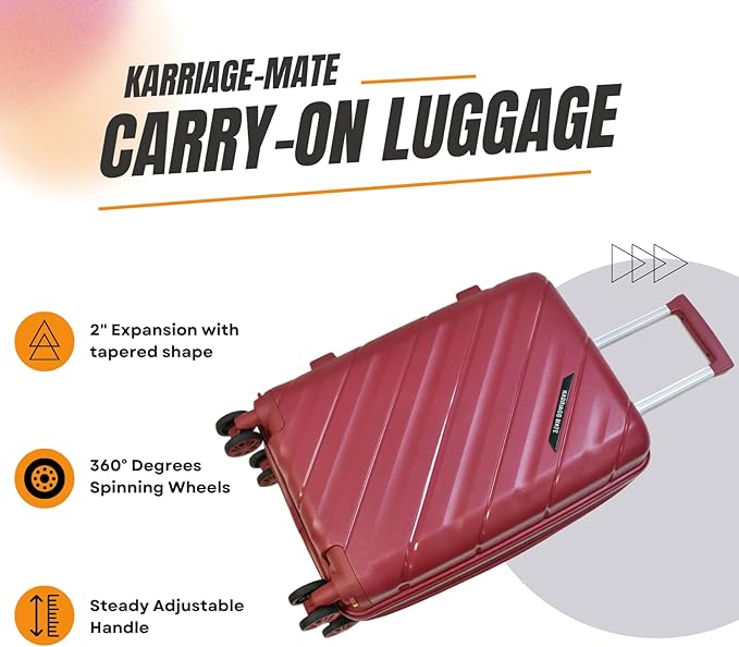 Karriage-Mate Expandable Hardside Carry-On Luggage Set, Suitcase with Eight Spinning Wheels, 20-Inch and Scratch-Resistant Surface (Red)