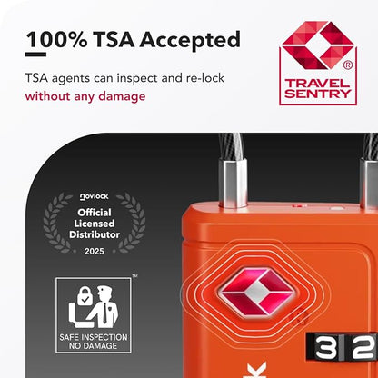 TSA Approved Luggage Locks | Inspection Indicator, 4-Digit Combination, Durable Zinc Alloy | for Suitcases, Backpacks, Travel Bags | Orange, 2-Pack