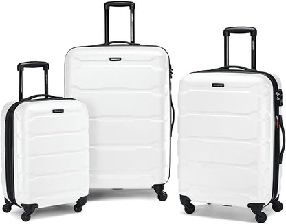 Samsonite Omni PC Hardside Expandable Luggage with Spinner Wheels, Checked-Medium 24-Inch, White