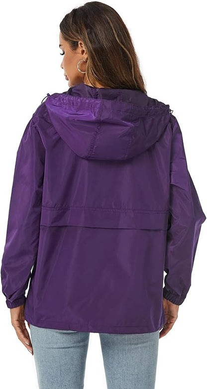 Avoogue Womens Rain Jacket with Hood,Pullover,Packable,Lightweight,Windbreaker,Waterproof,Breathable.