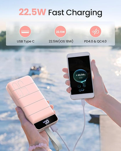 Power Bank Fast Charging 50000mAh - 22.5W Portable Charger USB C Quick Charge with 4 Outputs & 3 Inputs LED Display Huge Capacity External Battery Pack for iPhone, Samsung, iPad etc Pink