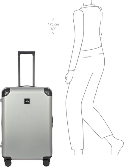 Bric's Amalfi Lightweight Hard Shell Suitcase – Expandable Checked Luggage with Water-Repellent Zip, Smooth 360° Wheels & TSA Lock - 27 Inch, Silver