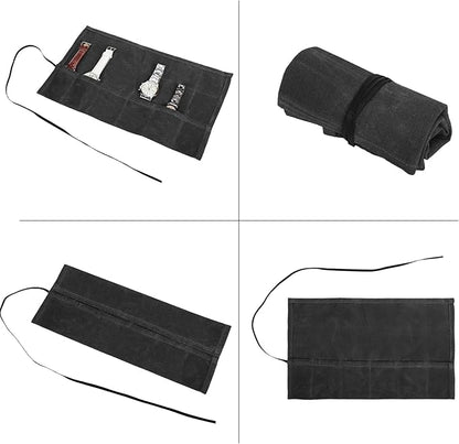 Travel Watch Roll Organizer with 6 Slots Handmade Watch Travel Case Roll-up Watch Organizer Storage Box Jewelry Roll Watch Travel Pouch Waxed Canvas Easy Carry On Watchlover Storage Gift for Men