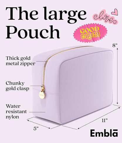 Embla Makeup Bag Travel Cosmetics Pouch and Toiletry Bag, Nylon Zipper Pouch Purse, Cute Make Up Organizer Storage Tote for Women Girls, Waterproof Travel Skincare Case, Large Makeup Bags, Lilac