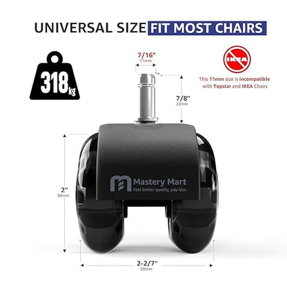 Mastery Mart Office Chair Caster Wheels for Hardwood Floors, Heavy Duty and Quiet Smooth Roller Blade Wheels for Office Chair, Universal Size (11x22mm), Suitable for Most Chairs