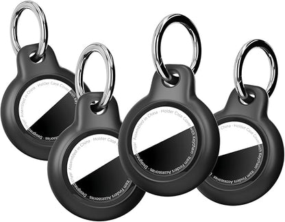[4 Pack] Waterproof for Airtag Holder Keychain with Full Wrap Design, Hard PC for Air Tag Case, Scratchproof for Airtags for GPS Item Finder Tracker Luggage, Bag,Key-Black