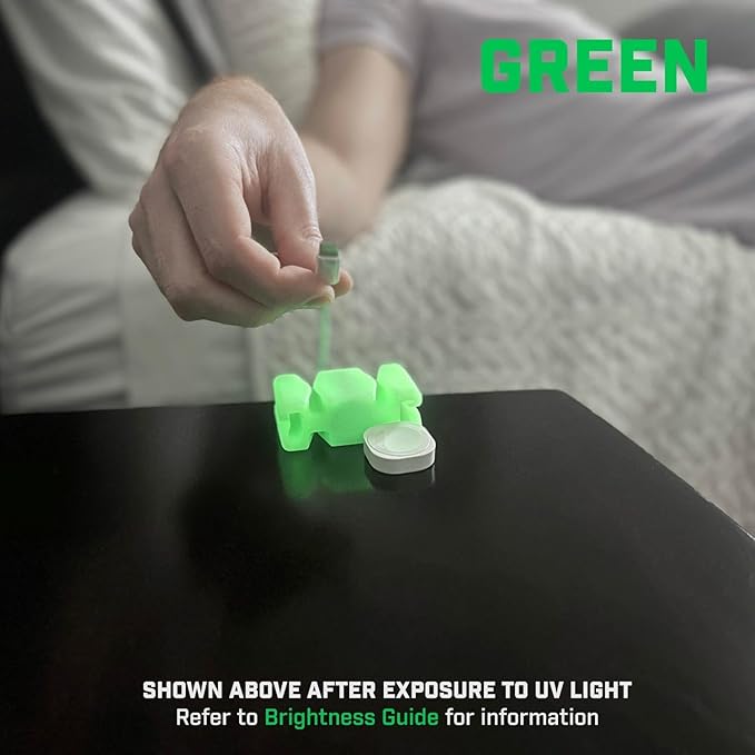 GlowBrick Stocking Stuffers for Adults Cord Management Weighted Cord Holder Cable Wrap Phone Stand - Glow-in-The-Dark Gadget Organizer for Nightstand. Gift for Men, Silicone. 2pk Glowing Green