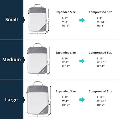 9 Set Compression Packing Cubes for Travel - Compressible, Lightweight, and Space-Saving Packing Cubes, Travel Essentials for Women, Grey
