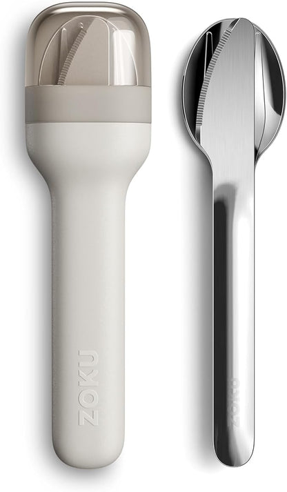 ZOKU Pocket Utensil Set, Grey - Stainless Steel Fork, Knife, and Spoon Nest in Case - Portable Design for Travel, School, Work, Picnics, Camping and Outdoor Home Use