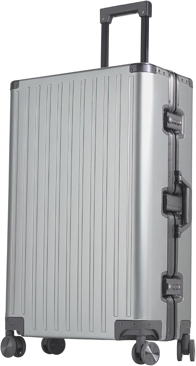 28-inch Aluminum Checked Suitcase: Gunmetal Gray - Full Metal Shell - Crush-Resistant & Burst-Proof, TSA Lock & Spinner Wheels for Business Travel - Men Women