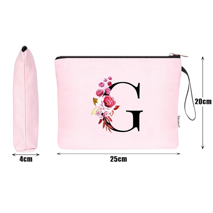 Vavabox A-Z Personalized Makeup Bag, Birthday Gifts for Women Mom, Gifts for Best Friend, Bride Bridesmaid Cosmetic bag (G, Pink)