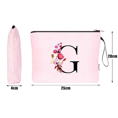 Vavabox A-Z Personalized Makeup Bag, Birthday Gifts for Women Mom, Gifts for Best Friend, Bride Bridesmaid Cosmetic bag (G, Pink)
