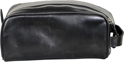 10.5" Premium Buffalo Leather Unisex Toiletry Bag Travel Pouch Kit With Shaving kit Accessories 3 Leather items :Shaving Brush Case, Razor Protective Travel Case (Black)
