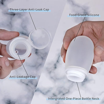 Silicone Travel Bottles for Toiletries TSA Approved Travel Size Containers Set 4 Pack Portable Leak Proof Refillable Cosmetic Squeeze Bottles Shampoo Hair Conditioner Body Lotion Bath Shower Gel
