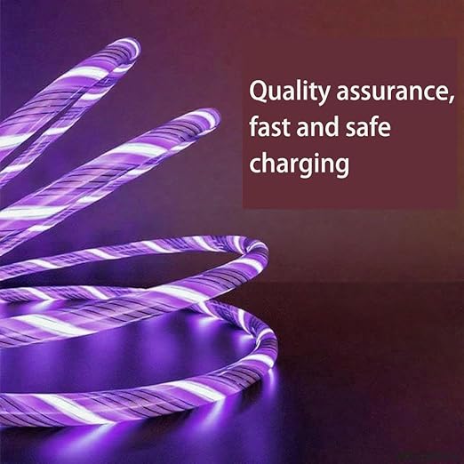 USB Cable PD Fast Charger Lighted Up (USB 3IN1 Purple),Phone Data Cable, Flowing Light Charging Cable, 39-inch, TPE Material, Compatible with Almost All Phones, Tablets, and Headphones.