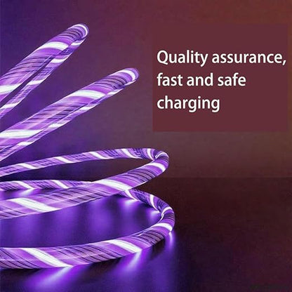 USB Cable PD Fast Charger Lighted Up (USB 3IN1 Purple),Phone Data Cable, Flowing Light Charging Cable, 39-inch, TPE Material, Compatible with Almost All Phones, Tablets, and Headphones.