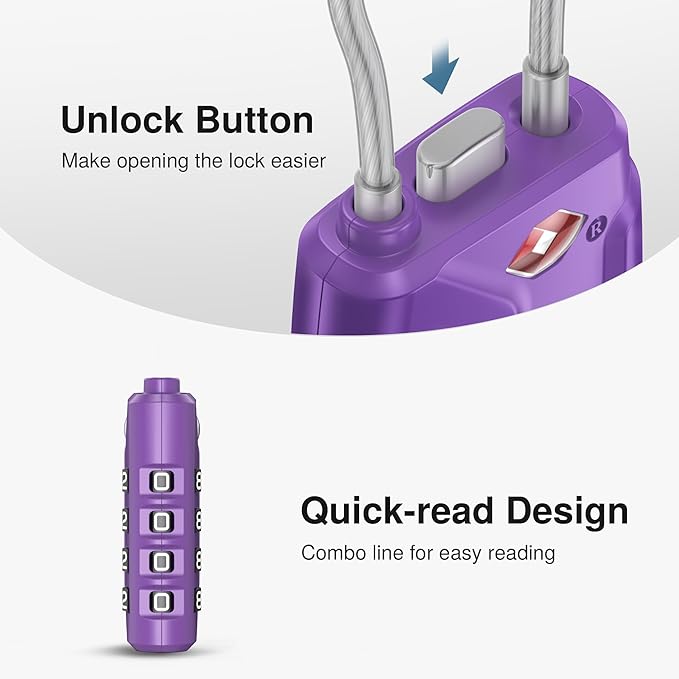 Puroma 2 Pack TSA Approved Luggage Locks, 4 Digit Combination Travel Locks Resettable Code Lock with Zinc Alloy Body for Suitcase, Toolbox, Backpack, Bag, Gym Locker (Basic Purple Dark)