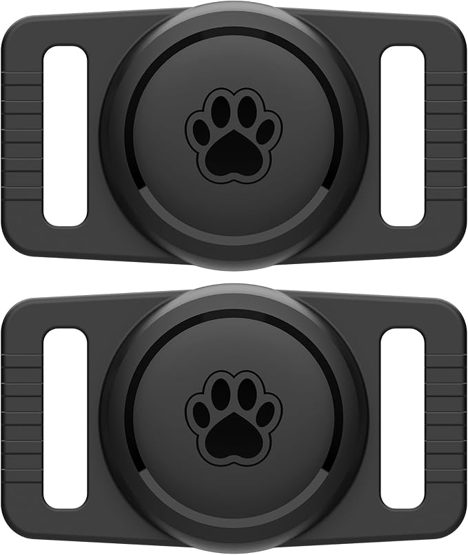 for Airtag Dog Collar Holder 2 Pack,Waterproof Dog Collar Holder for Apple AirTag, Silicone Air Tags Case for Dog Collars(Black)