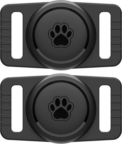for Airtag Dog Collar Holder 2 Pack,Waterproof Dog Collar Holder for Apple AirTag, Silicone Air Tags Case for Dog Collars(Black)