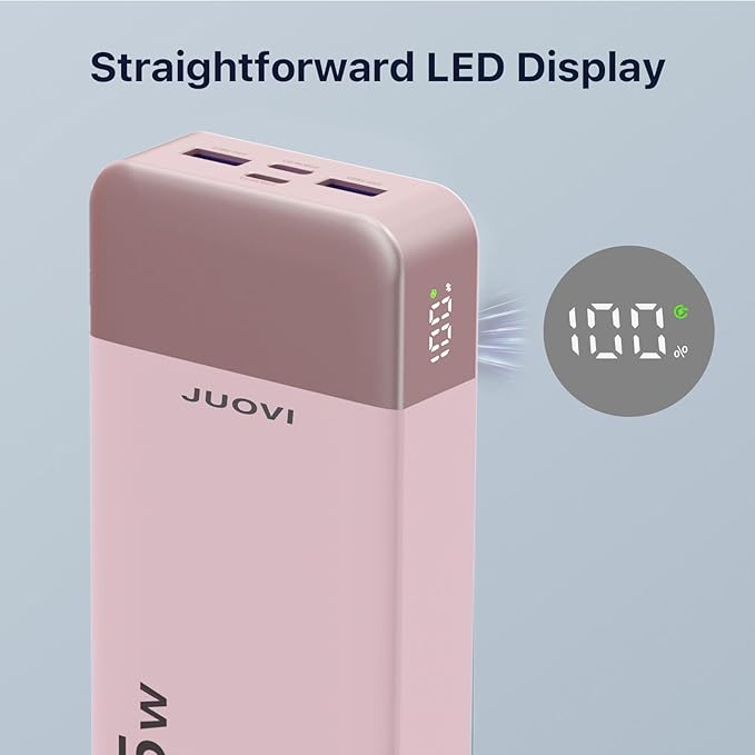 J2651 Portable Charger, 35W 20000mAh USB C in & Out Power Bank, Battery Pack with QC4.0+PD3.0 35W High-Speed Charging for Bluetooth Earbud, Mobile Phone, Tablet (Pink)