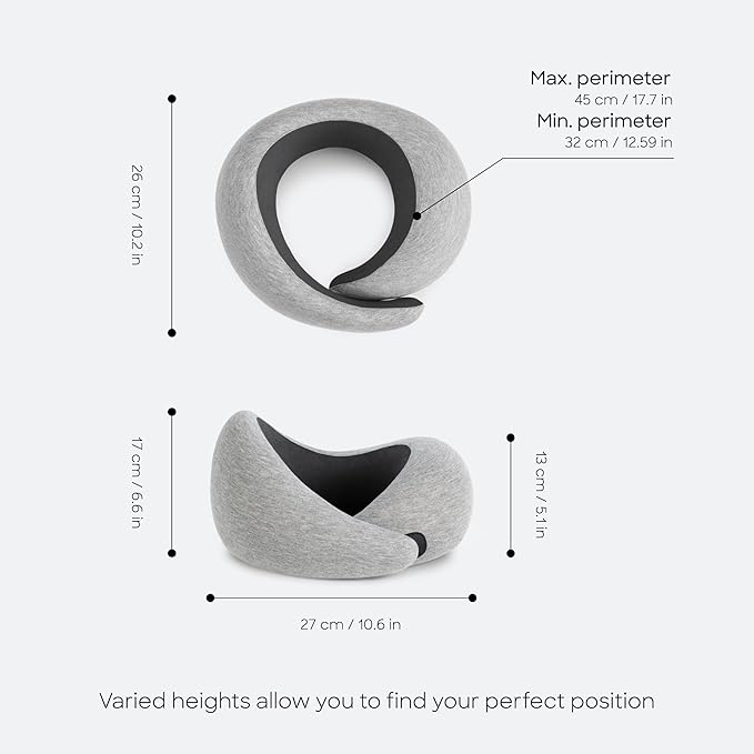 Ostrichpillow Go Neck Pillow, Travel Pillows for Airplanes, Premium Memory Foam Travel Pillow, 360º Ergonomic Design, Asymmetrical Sides, Travel Bag Included, Washable Modal Cover