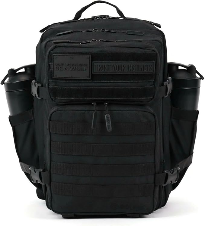 WOLFpak 35L Athletic Gym Backpack - Durable 1000D Waterproof Oxford Material with MOLLE Webbing, Laptop Pocket & Dual Cup Holders, Durable Fitness/Travel/Military Daypack (NightShade Edition)