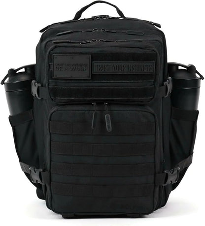 WOLFpak 35L Athletic Gym Backpack - Durable 1000D Waterproof Oxford Material with MOLLE Webbing, Laptop Pocket & Dual Cup Holders, Durable Fitness/Travel/Military Daypack (NightShade Edition)